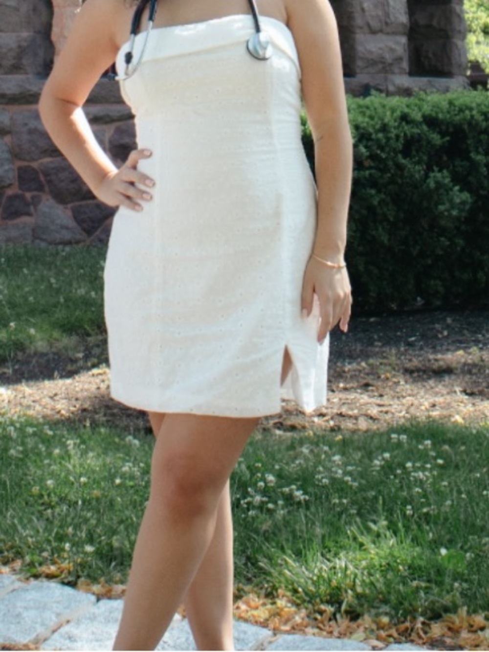 Windsor White Strapless Eyelet Midi